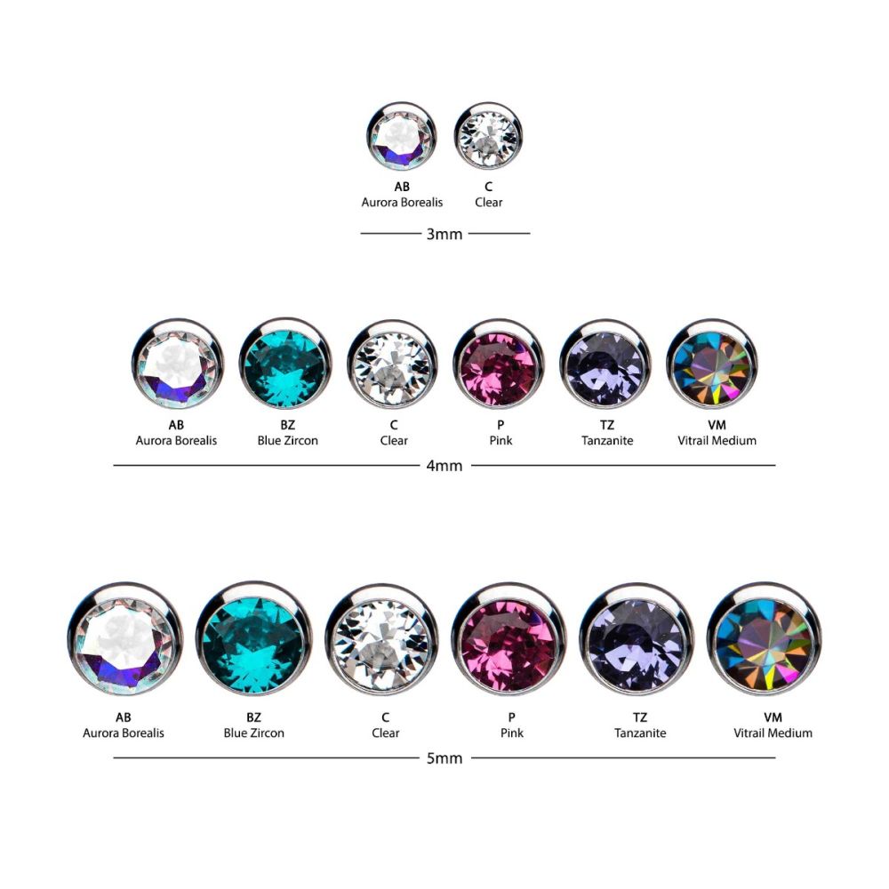 Titanium Threadless Bezel Set Swarovski Crystal Side Facing Top