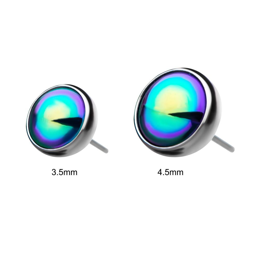 Titanium Threadless Bezel Set Oil Slick Pearl Front Facing Top