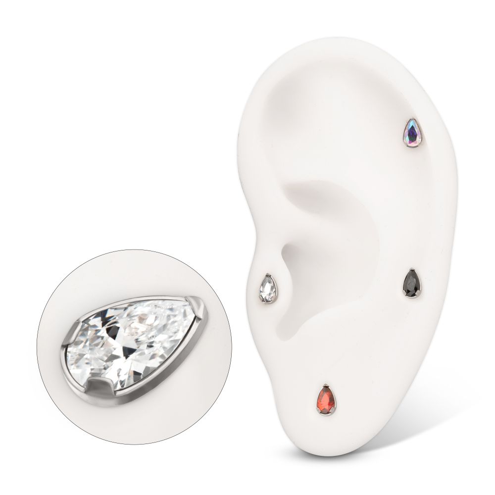 Titanium Threadless Prong Set Teardrop Shaped Gem Top