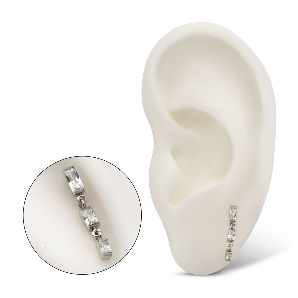 Titanium Threadless Triple Baguette Gem Dangle Top