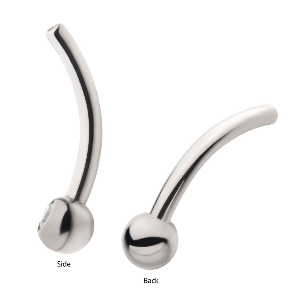 Titanium Threadless with Bezel Set CZ/Opal Fixed Ball Bottom Curved Barbell