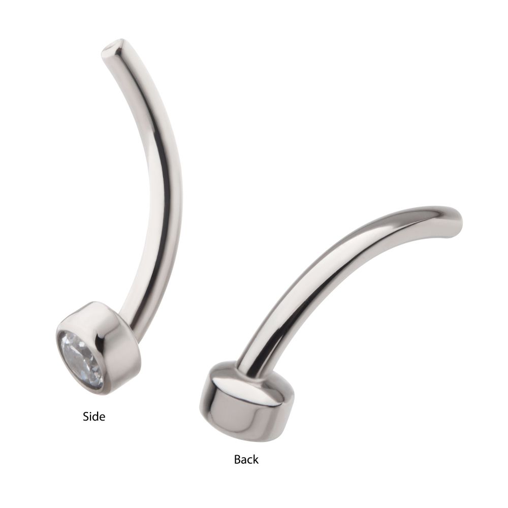 Titanium Threadless with Bezel Set CZ Fixed Disc Bottom Curved Barbell