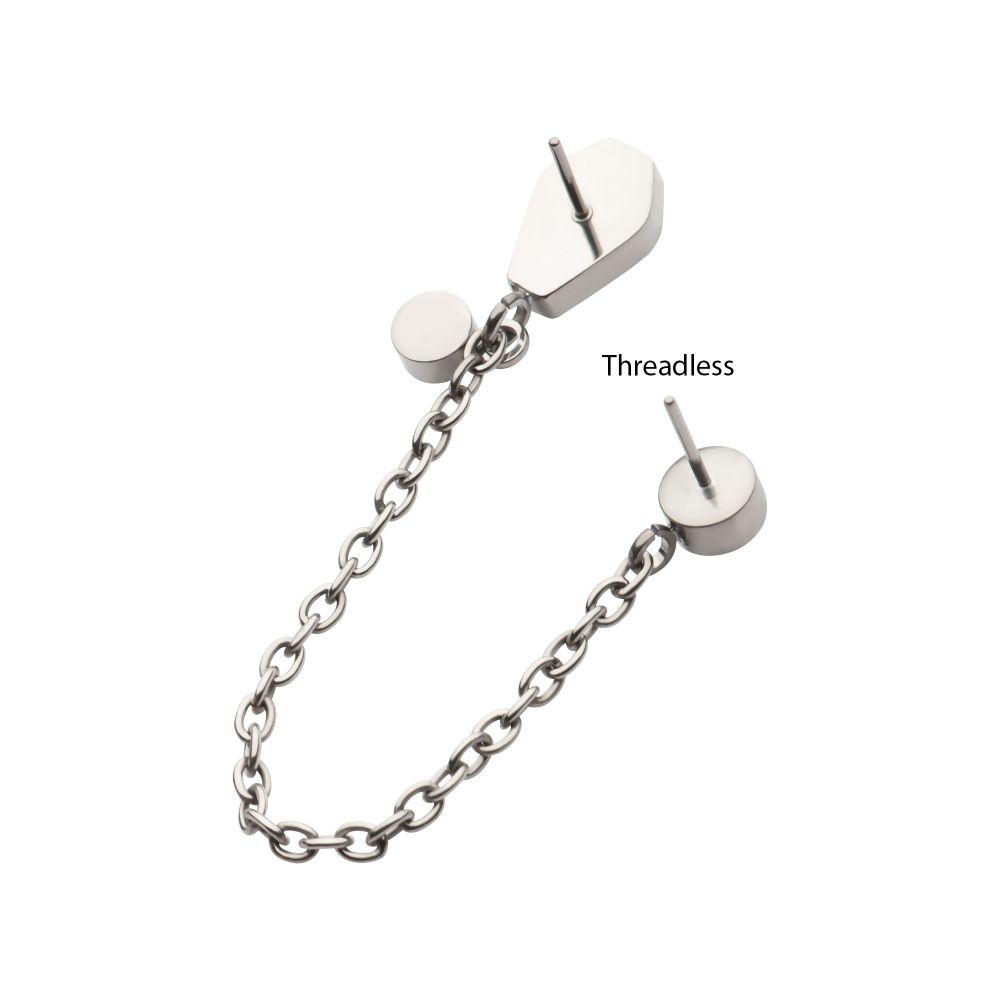 Titanium Threadless Coffin Black & Duo Bezel Round CZ with Rolo Chain Dangle Tops