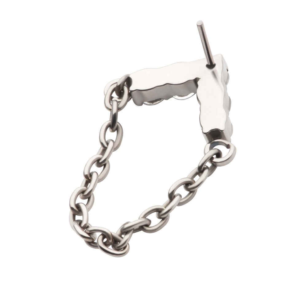 Titanium Threadless 5-Cluster Round AAA CZ Chevron Shape Top with Dangle Chain