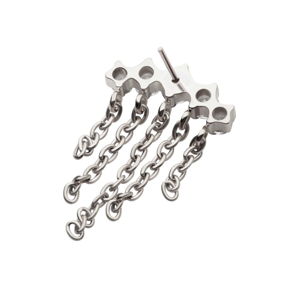 Titanium Threadless 5-Cluster Round AAA CZ Top with 5 Dangle Chains