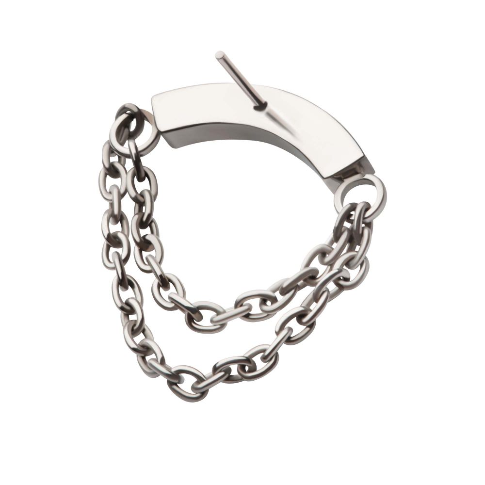 Titanium Threadless 5-Cluster Round AAA CZ Curved Bar Top with 2 Tier Dangle Chain