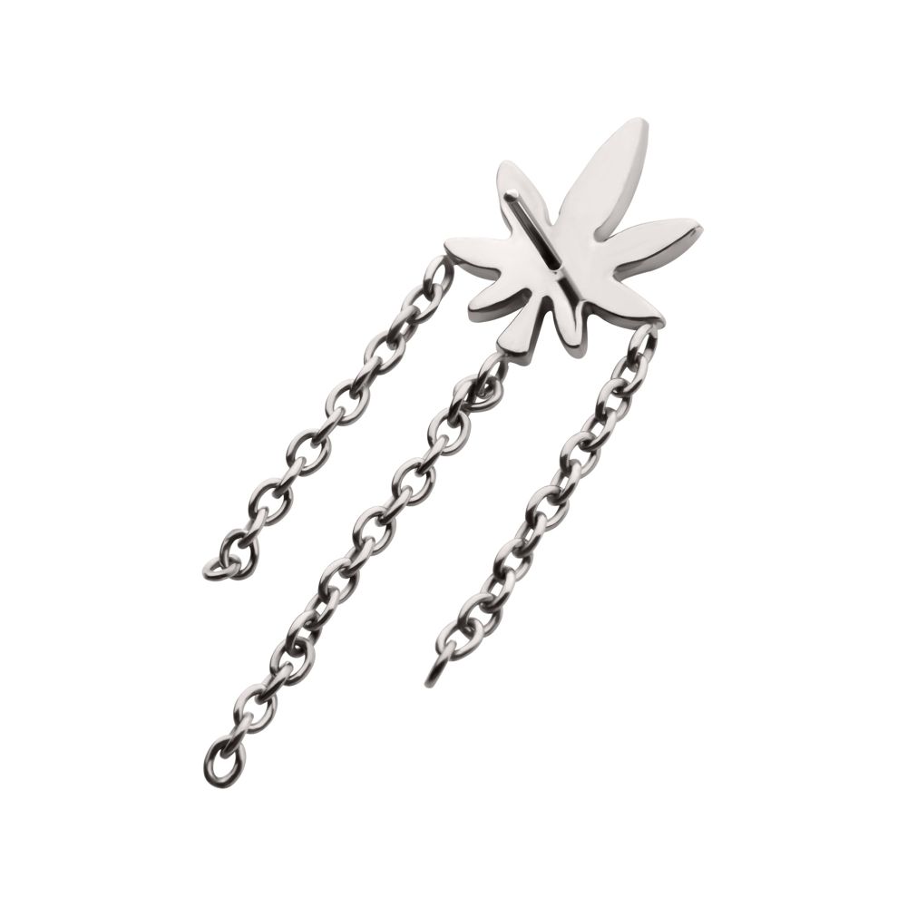 Titanium Threadless Pot Leaf Top with Triple Dangle Chain