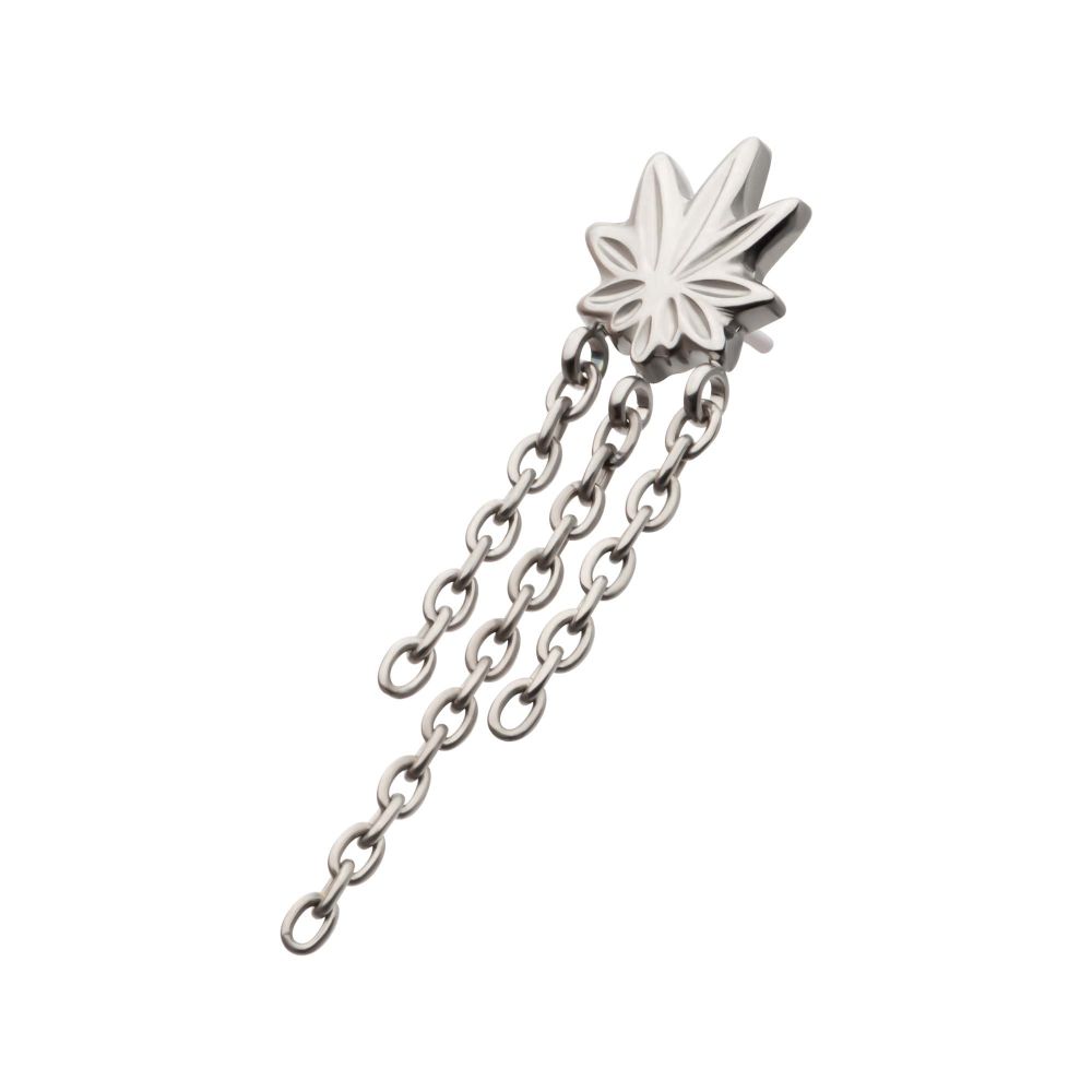 Titanium Threadless Pot Leaf Top with 3 Dangle Chains