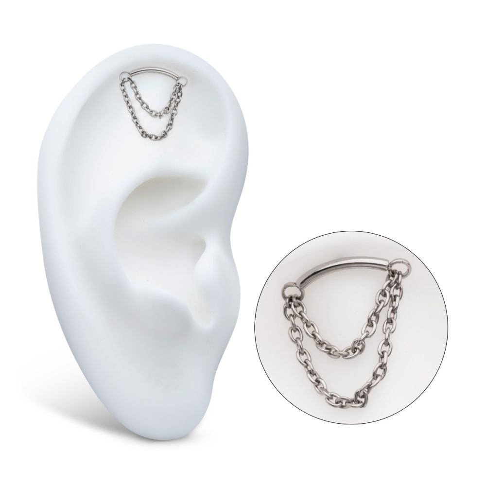 Titanium-Threadless 2-Tier Dangle Chain Curved Bar Top