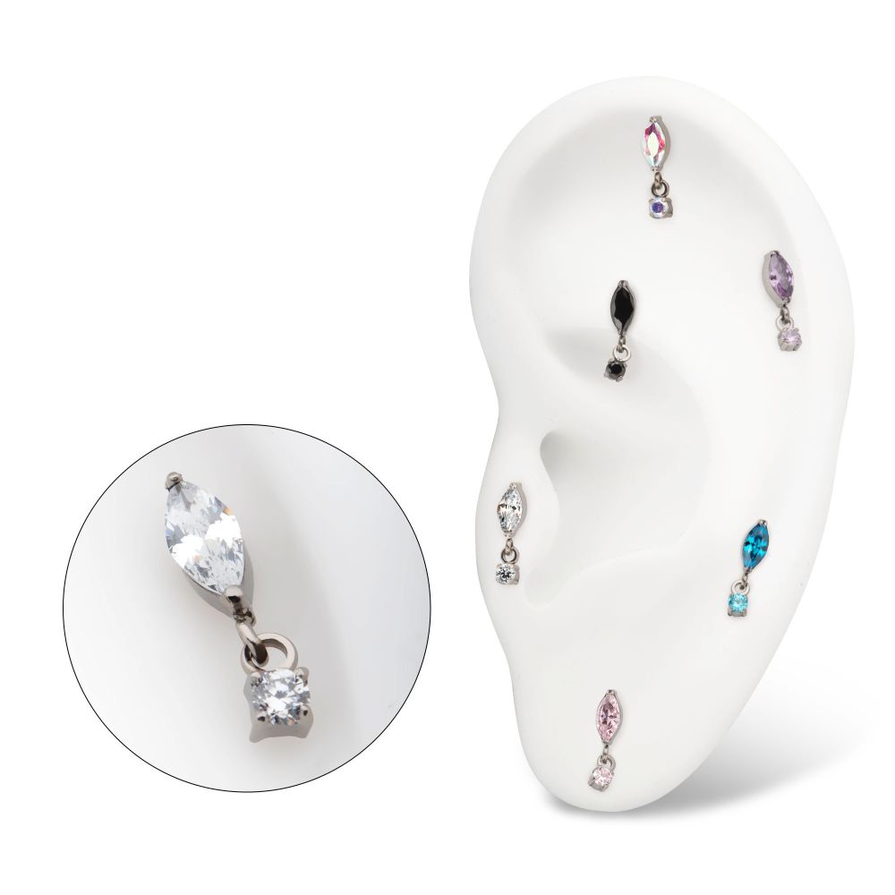 Titanium Threadless Marquise Top with Prong Set Gem Dangle