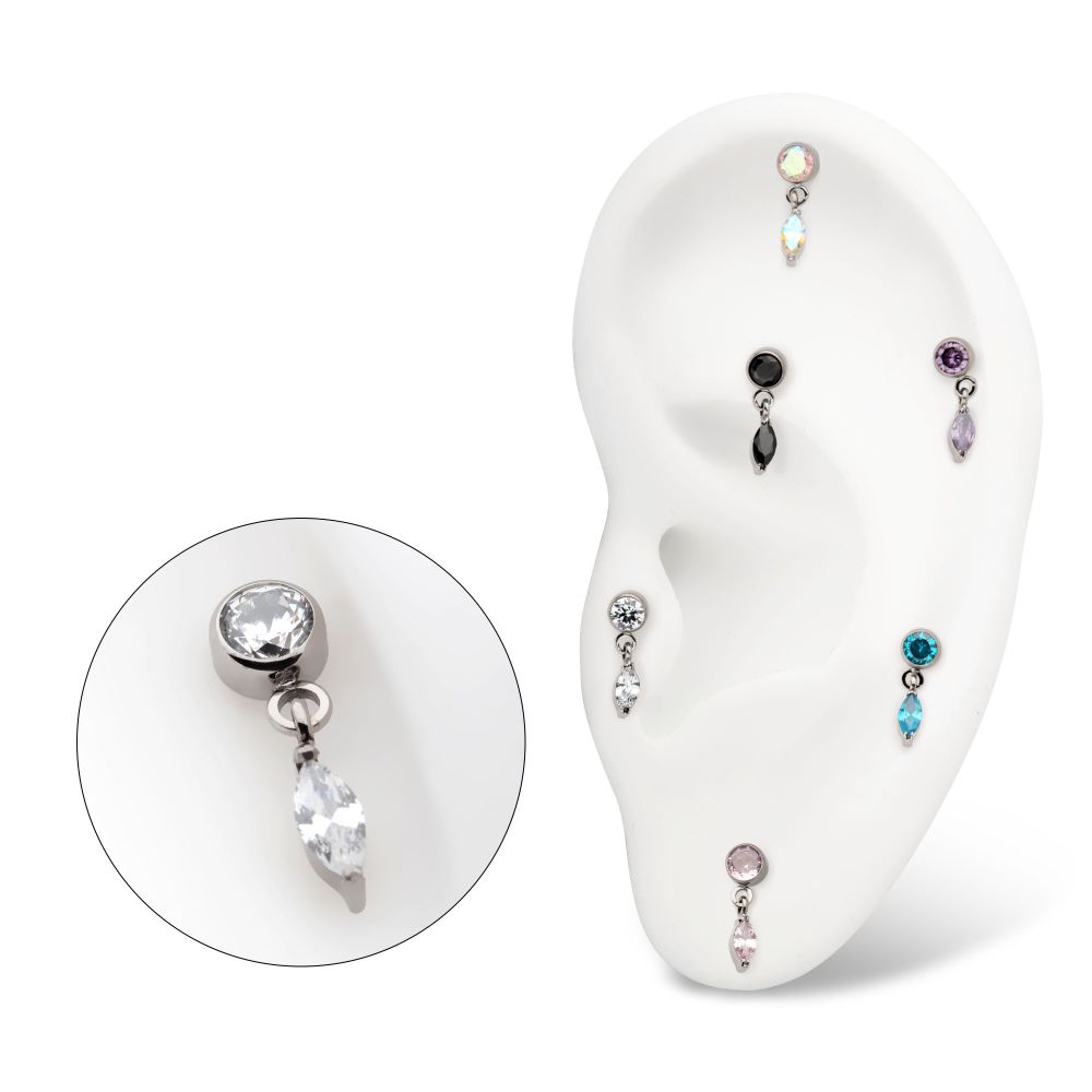 Titanium Threadless Bezel Gem Top with Marquise Dangle