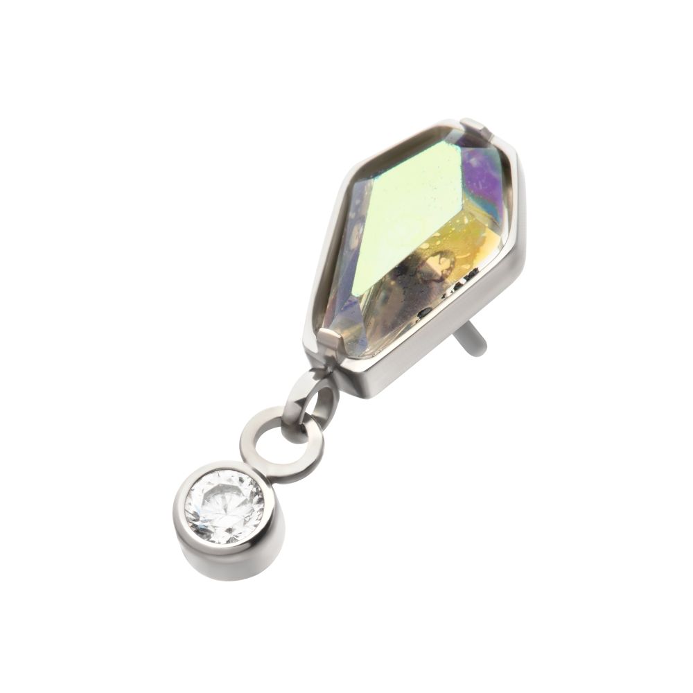 Titanium Threadless Dangle Bezel Round & Coffin CZ Top