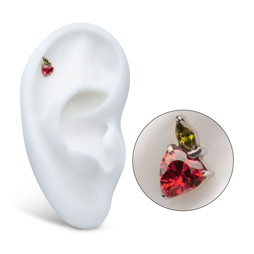 Titanium Threadless Prong Set Gem Apple Top