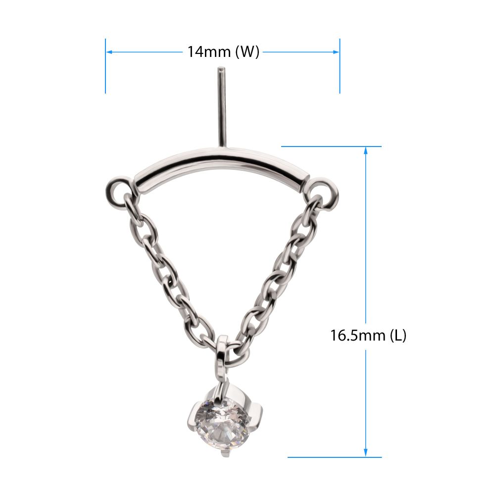 Titanium Threadless Hidden Helix Curved Bar Top with CZ Gem Chain Dangle