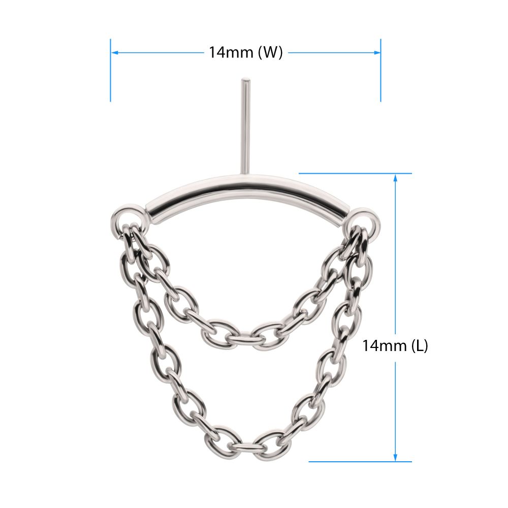 Titanium Threadless Hidden Helix Curved Bar Top with 2-Tier Chain Dangle