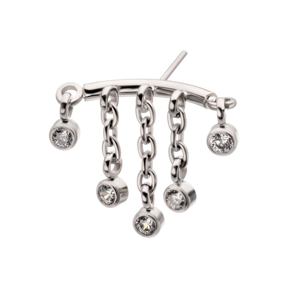Titanium Threadless Hidden Helix Curved Bar Top with 5-Chain Bezel Gem Dangle