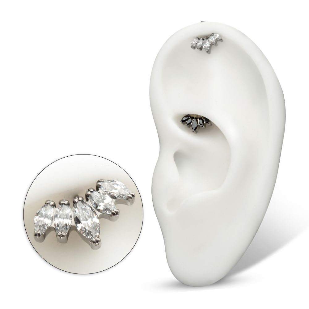 Titanium Threadless Vertical Helix V-Prong Marquise Fan 5-Cluster Top