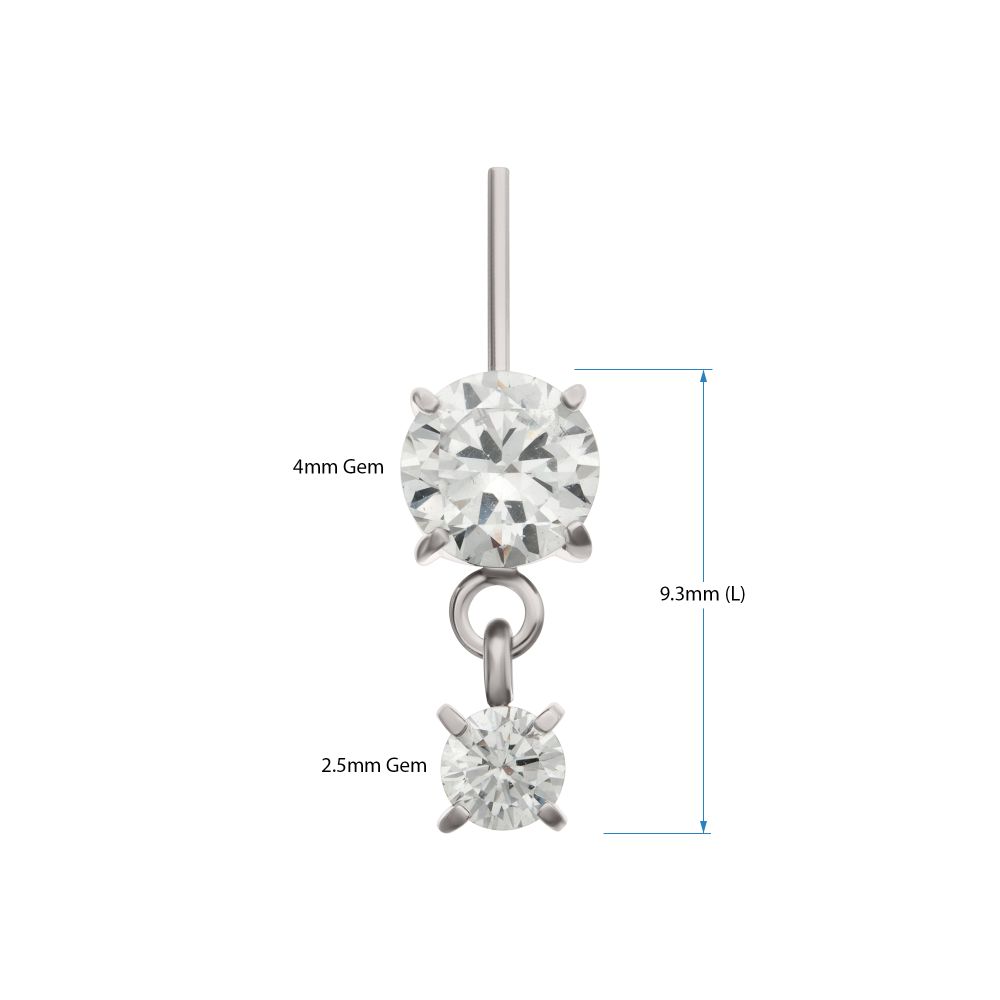 Titanium Threadless Vertical Helix Double 4-Prong CZ Gem Dangle Top