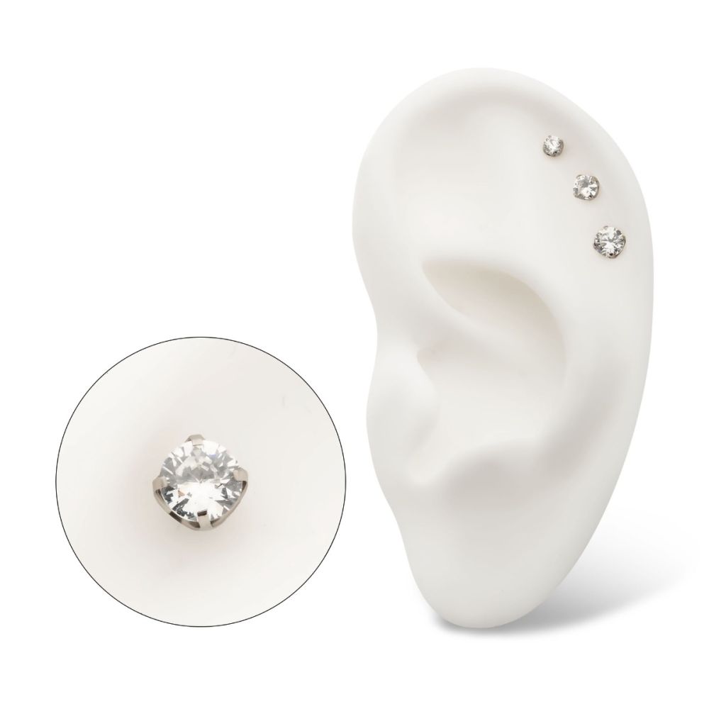 Titanium Threadless Labret with Prong Set CZ Top & 4mm Base