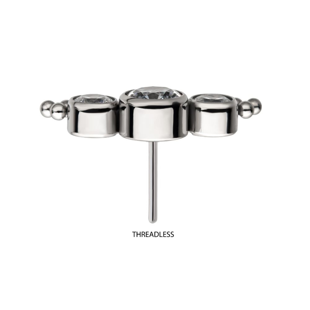 Titanium Threadless 6-Bead Bezel Round CZ/Swarovski Zirconia 3-Cluster Top