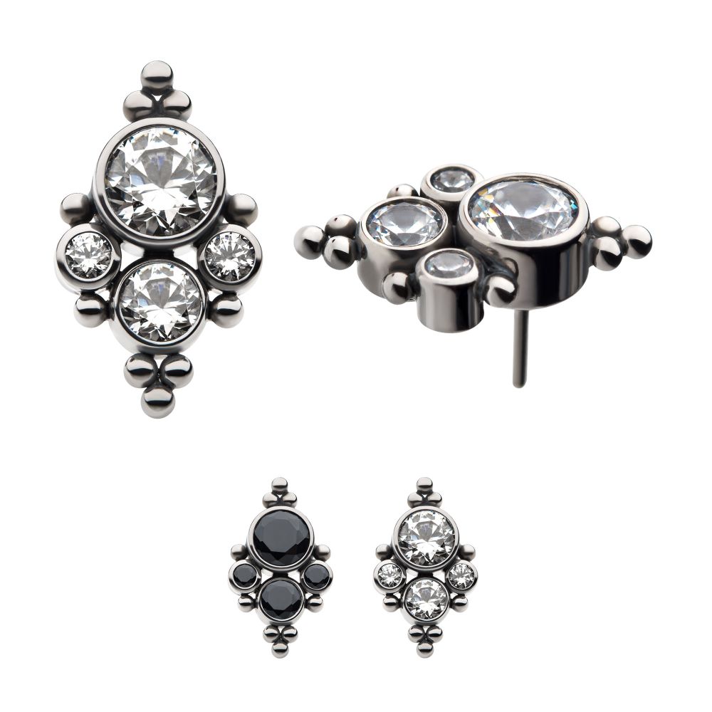 Titanium Threadless with 10 Beads & 4 Bezel Set AAA CZ/Swarovski Zirconia Top