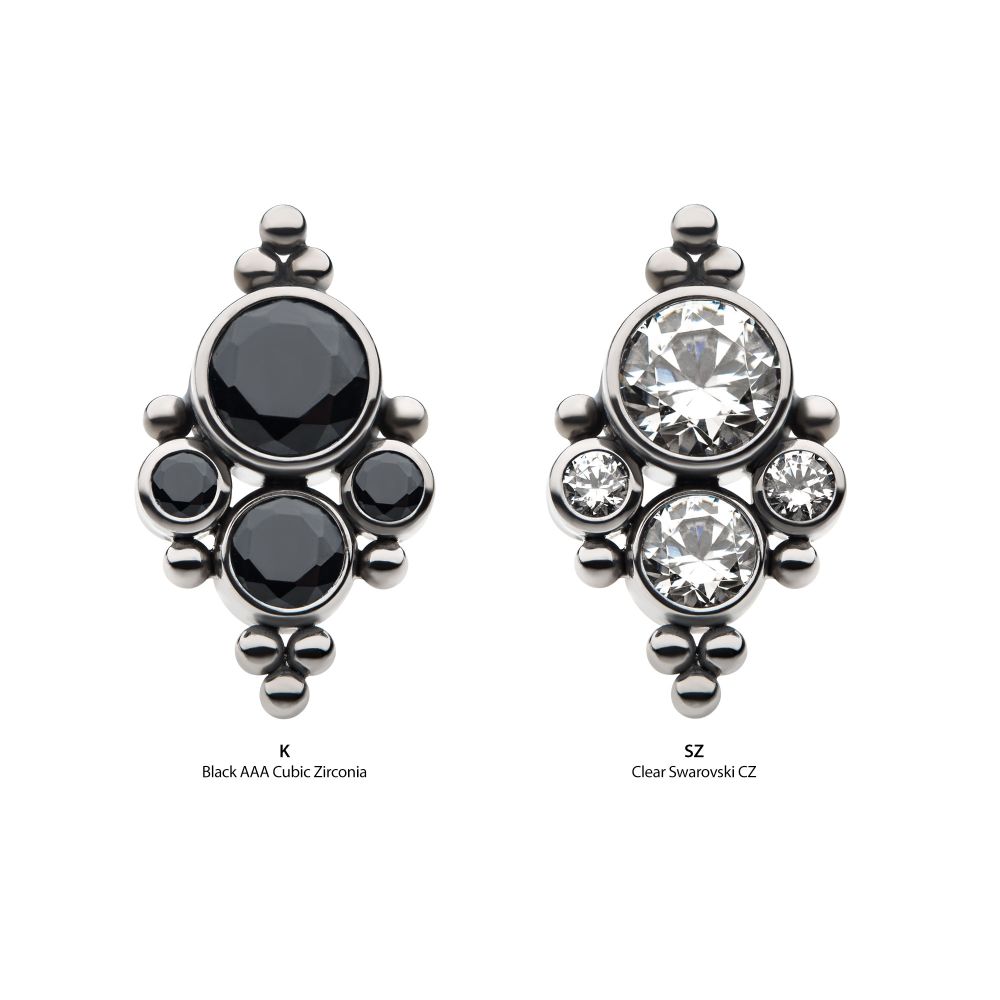 Titanium Threadless with 10 Beads & 4 Bezel Set AAA CZ/Swarovski Zirconia Top
