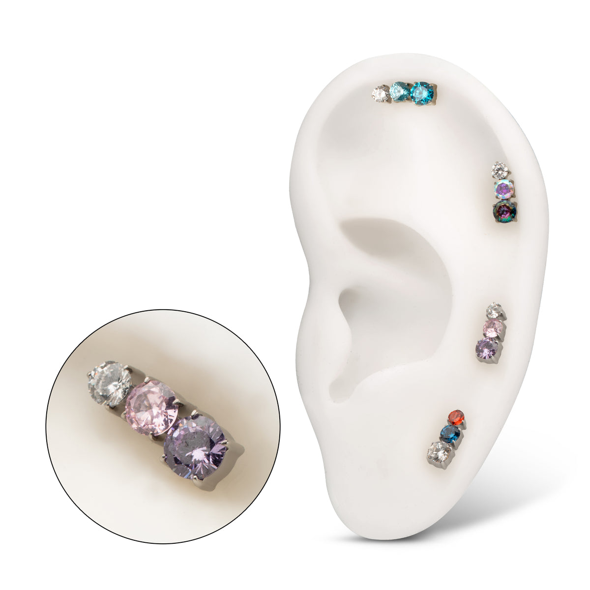 Titanium Threadless "Radiant Arc" Prong Set Gem Top