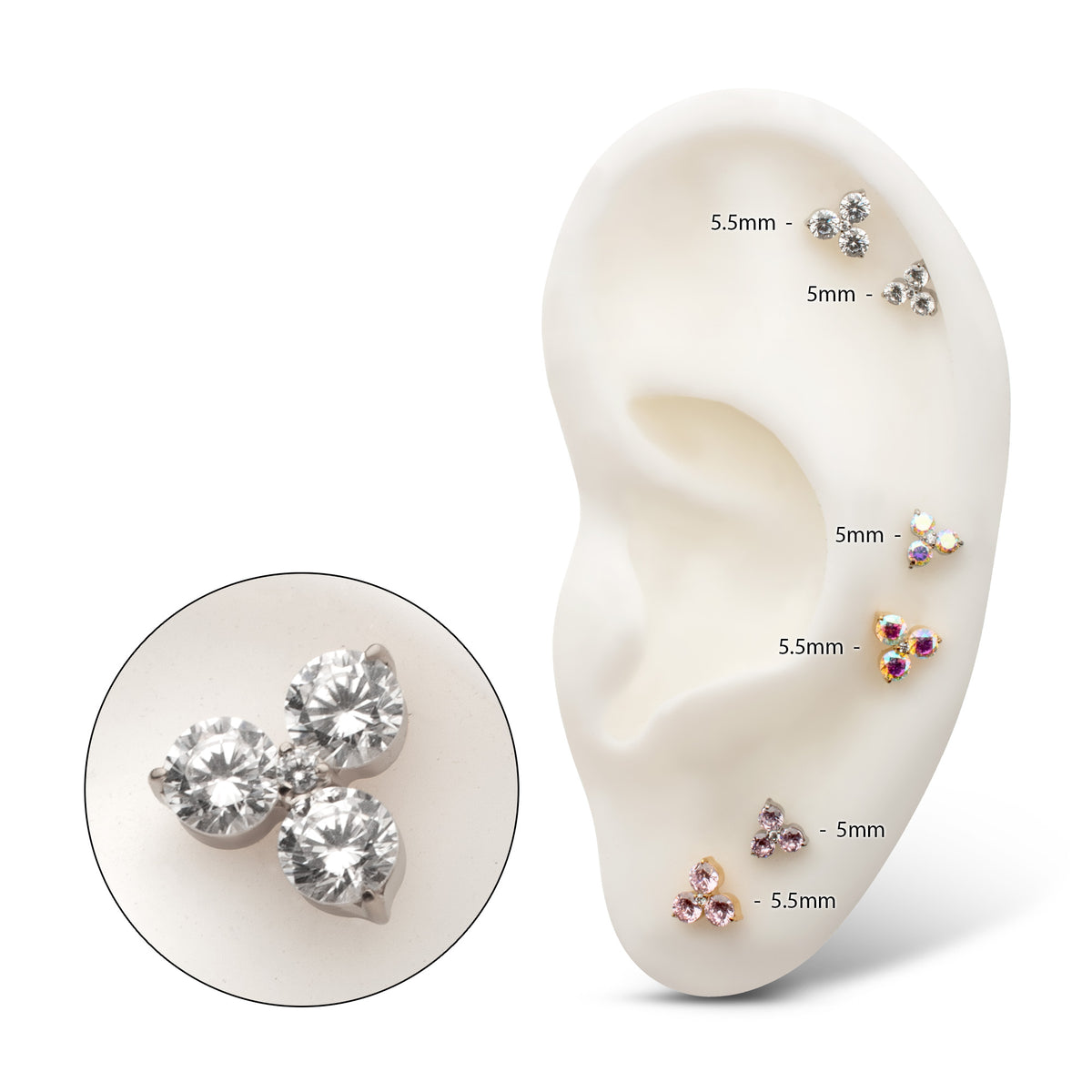 Titanium Threadless Trinity Prong Set Gem Top