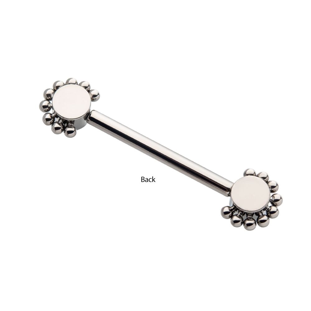 Titanium with One Side Fixed & One Side Threadless Nipple Barbell with Clustered Beads & Bezel Set CZ Ends