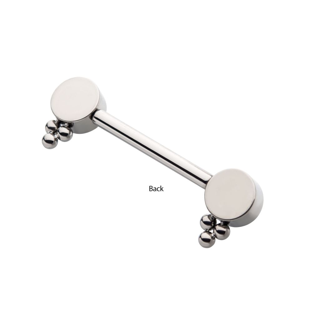 Titanium with One Side Fixed & One Side Threadless Nipple Barbell with Trio Bead & Bezel Set CZ Ends