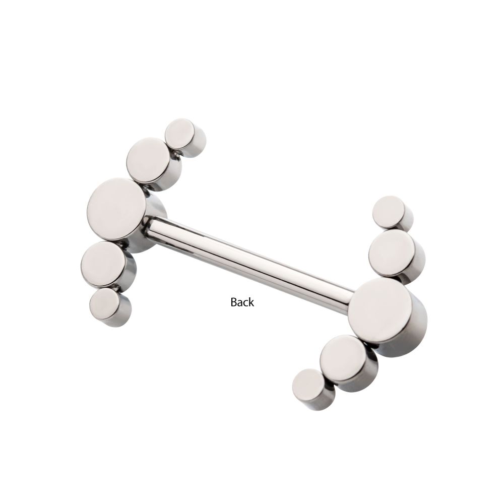 Titanium with One Side Fixed & One Side Threadless Nipple Barbell with Bezel Set CZ 5-Cluster Ends
