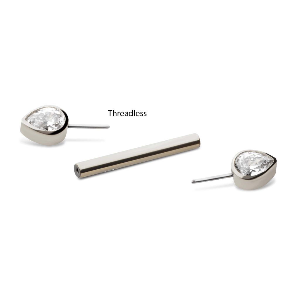 Titanium Threadless Bezel Teardrop CZ Nipple Barbell | Sold by piece