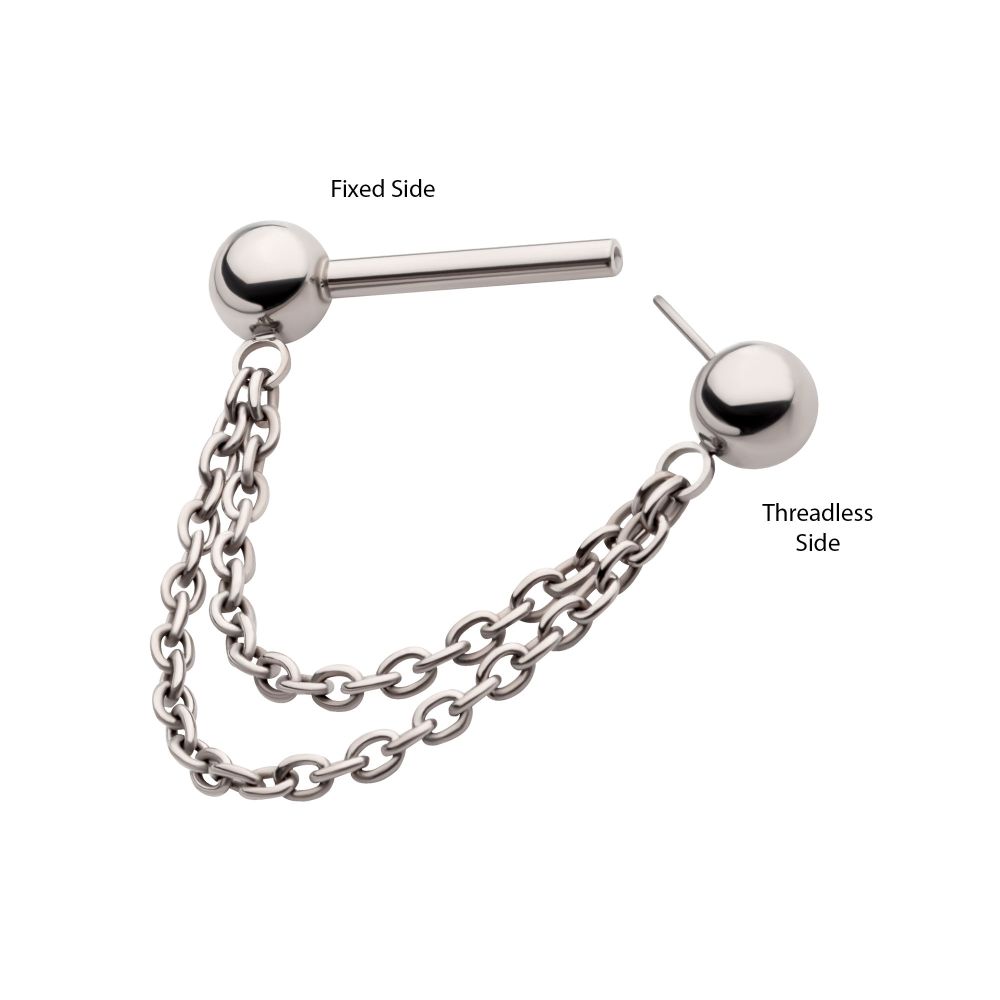 Titanium Double Chain Dangle with One Side Threadless, One Side Fixed Nipple Bar