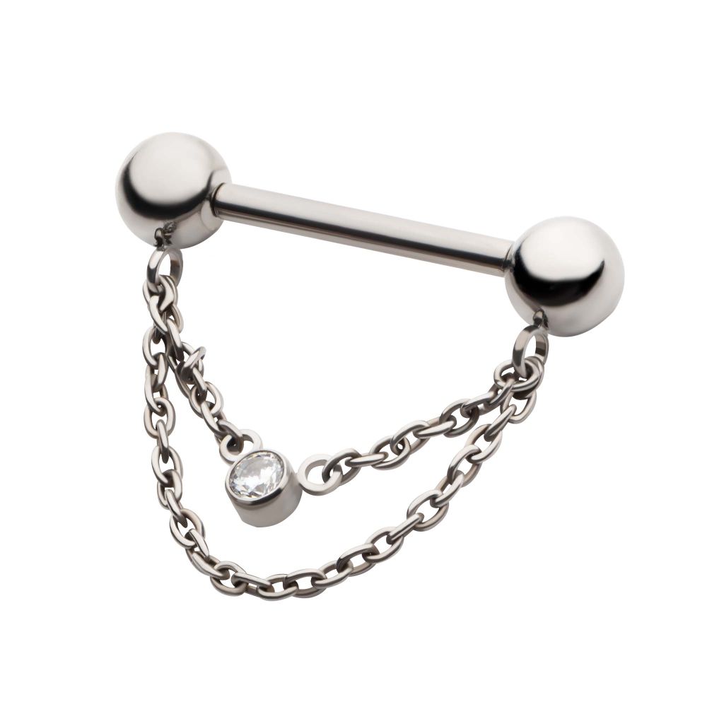 Titanium Threadless Ball Nipple Barbell with 2 Tier Chain | Sold by piece