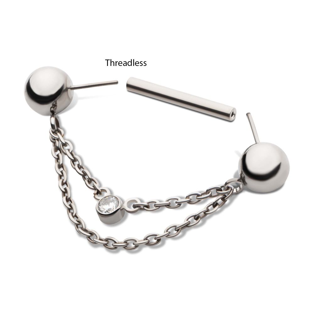 Titanium Threadless Ball Nipple Barbell with 2 Tier Chain | Sold by piece