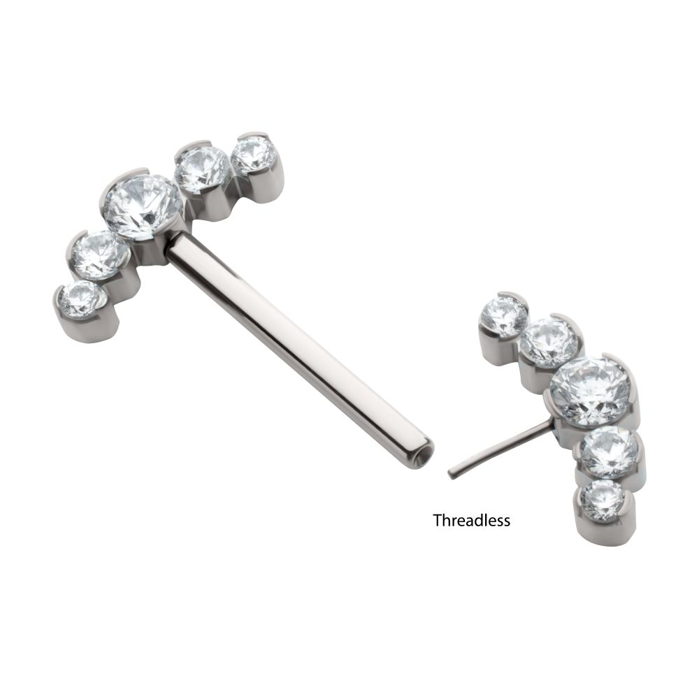 Titanium Semi-Bezel Set Round Gem/Opal
5-Cluster End Nipple Barbell
(One Side Fixed, One Side Threadless ) | Sold by piece