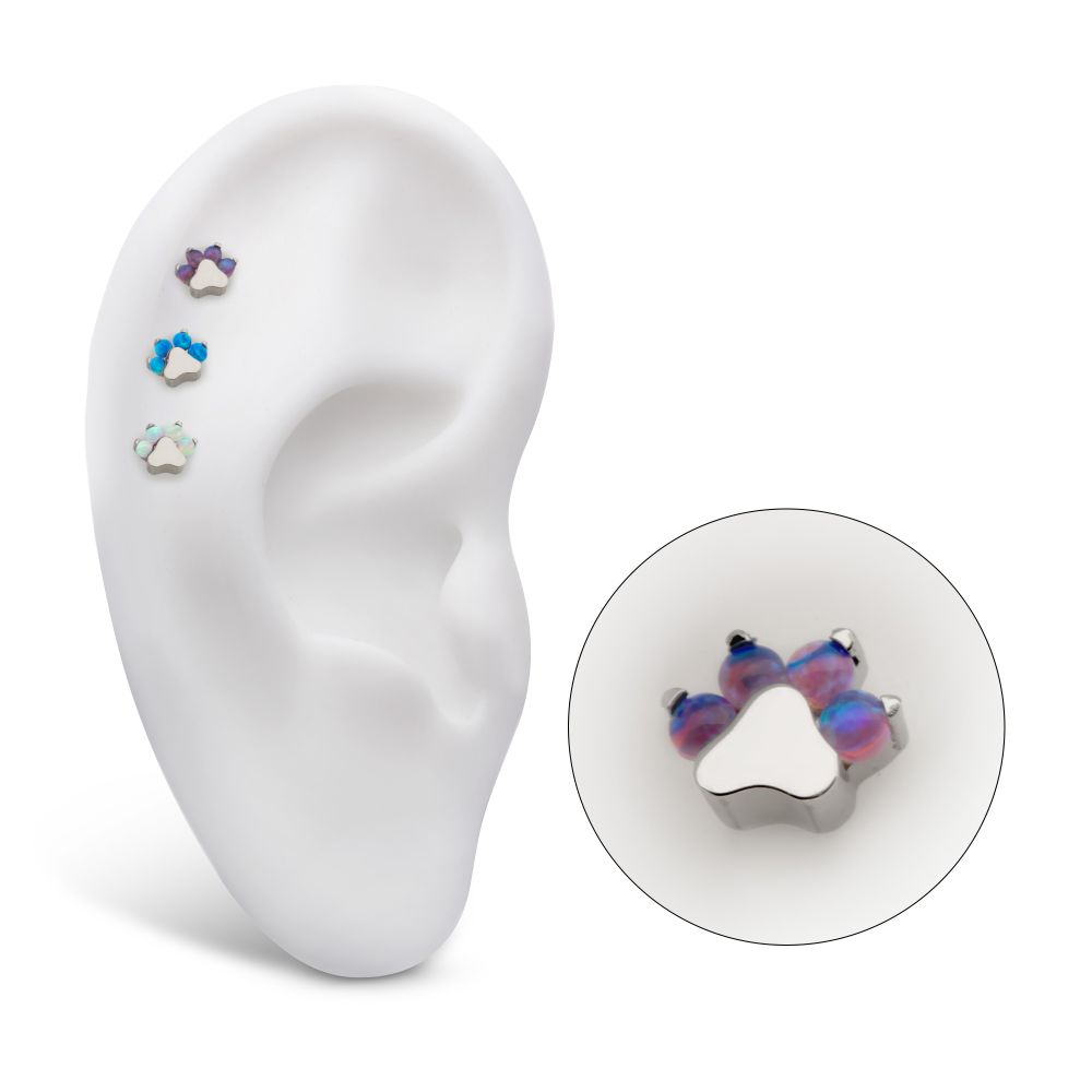 Titanium Threadless with Prong Set Opal 4-Cluster Paw Top