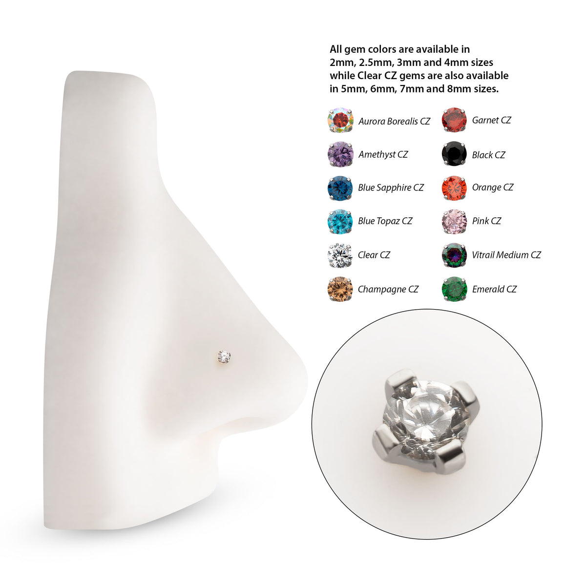 Titanium Threadless Flat Base Low Profile 4 Prong Round Gem Top