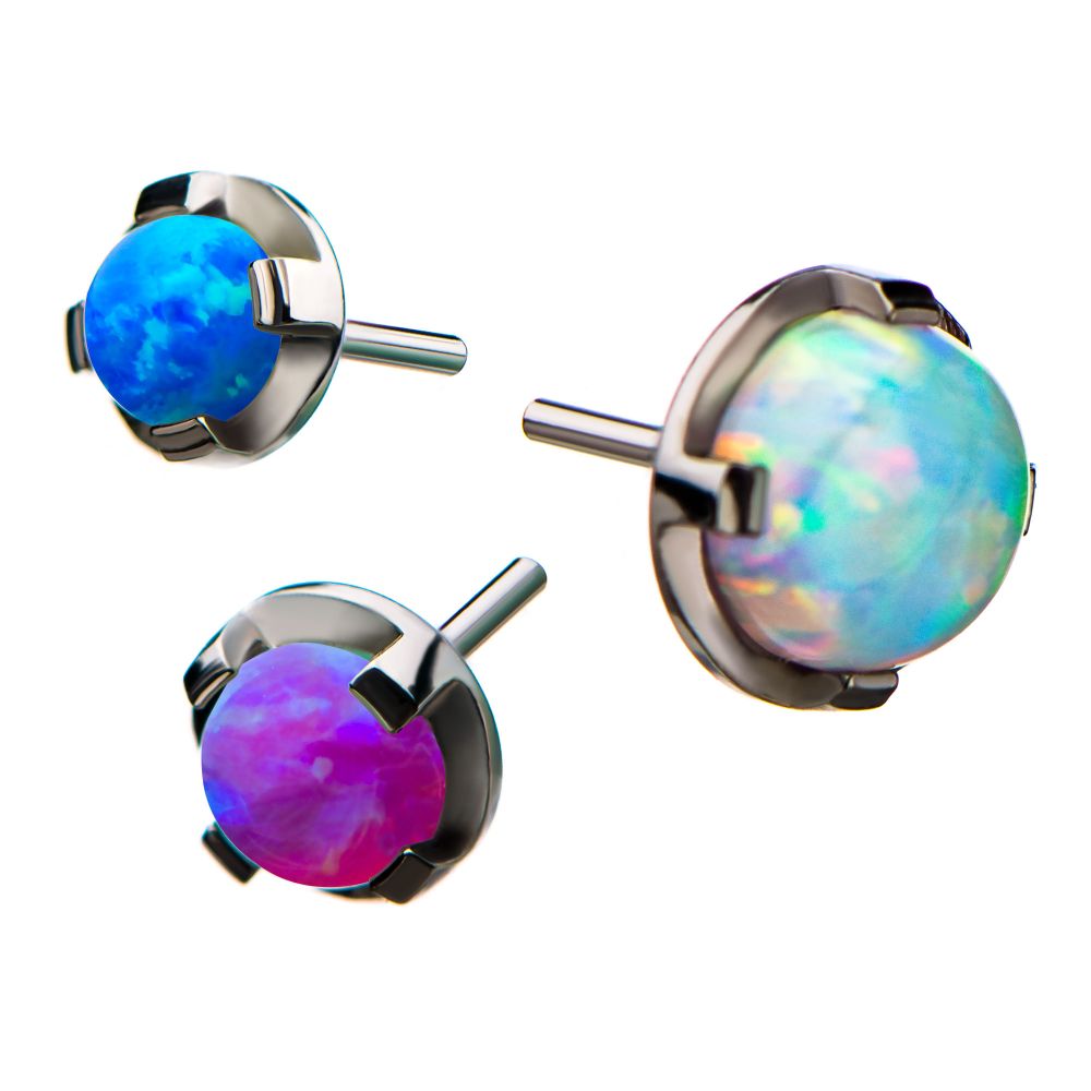 Titanium Threadless Synthetic Opal Prong Set Tops