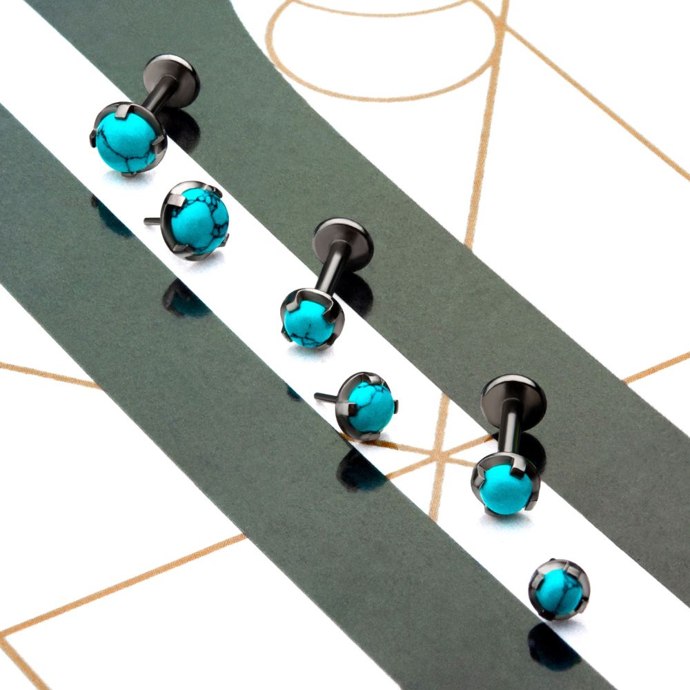 Titanium Threadless Synthetic Turquoise Prong Set Tops