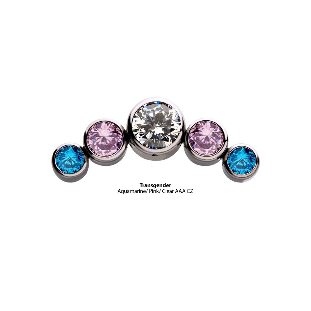 Titanium Threadless with Transgender Bezel Set CZ 5-Cluster Side Facing Top