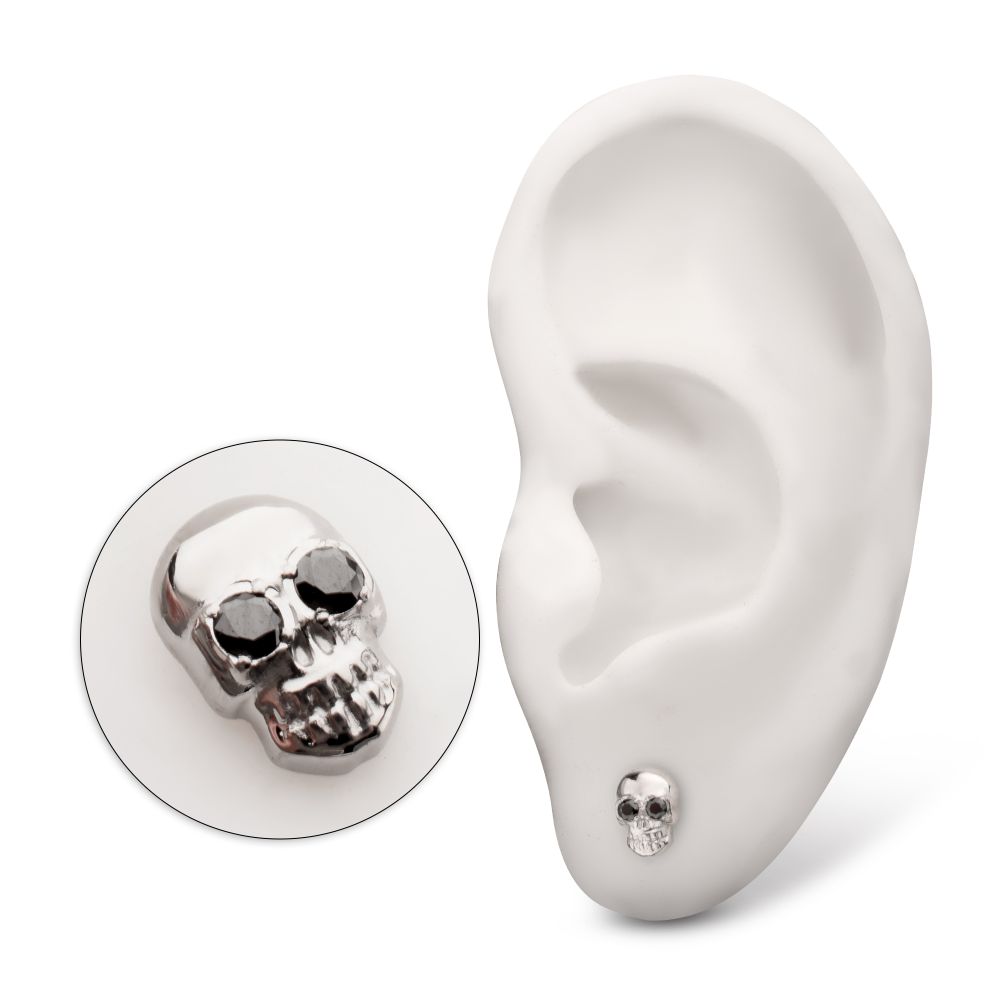 Titanium Threadless Skull Top with Black CZ Gem Eye