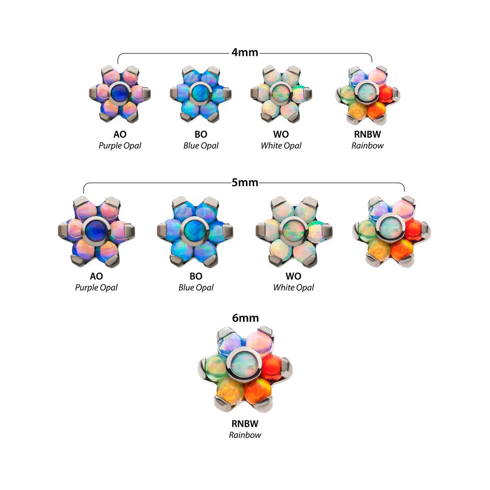 Titanium Threadless with Prong Set Multicolor 7 Rainbow Opal Flower Top