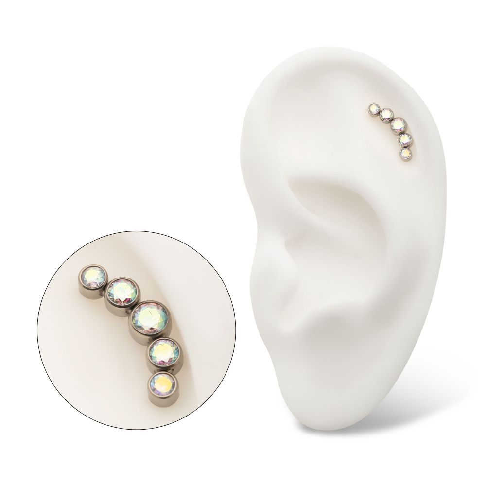 Titanium Threadless 5-Bezel Set CZ/Swarovski Crystal Cluster Top