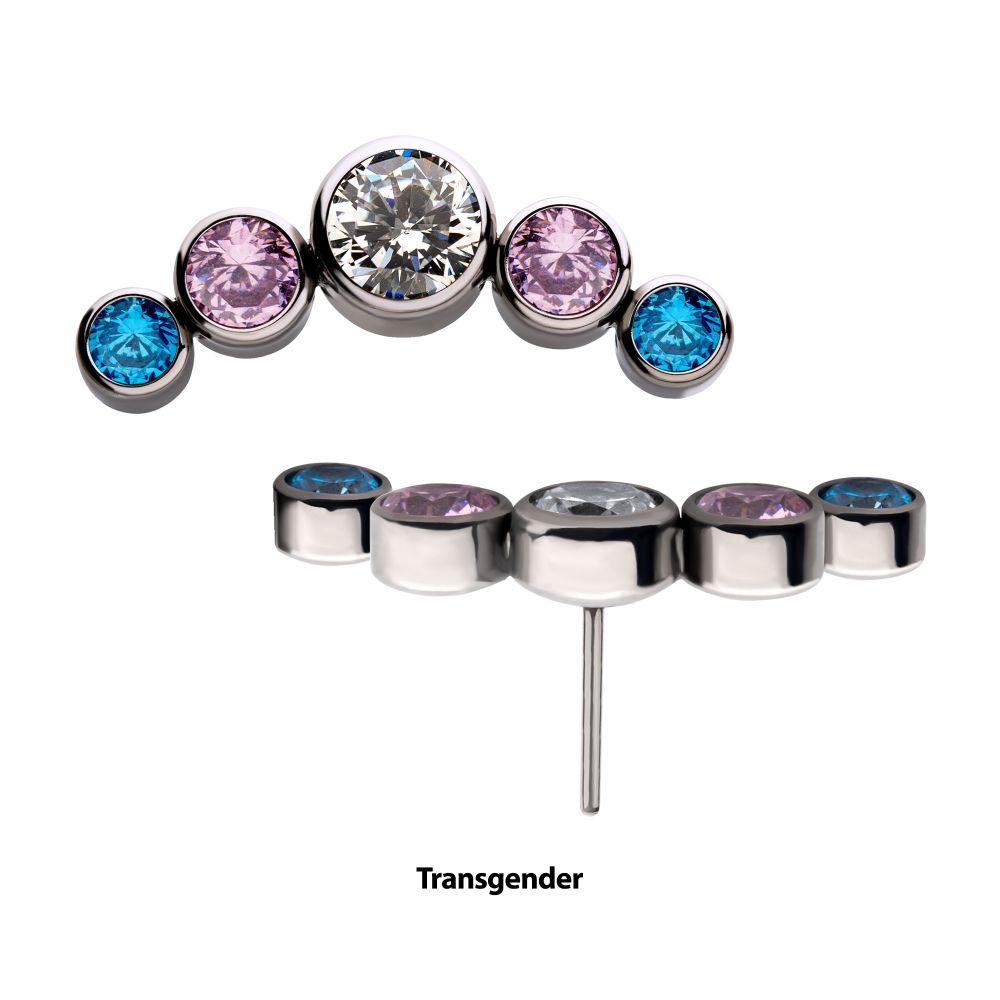 Titanium Threadless with Transgender Bezel Set CZ 5-Cluster Front Facing Top