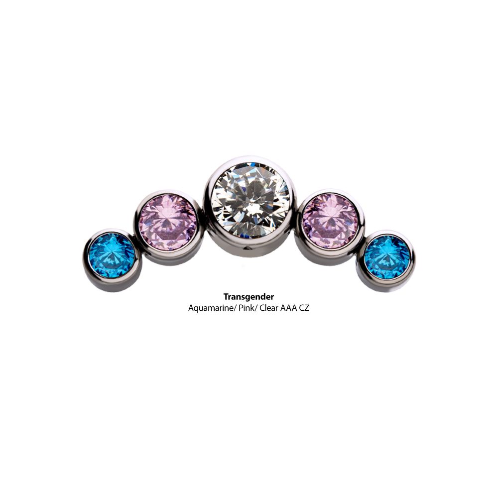 Titanium Threadless with Transgender Bezel Set CZ 5-Cluster Front Facing Top