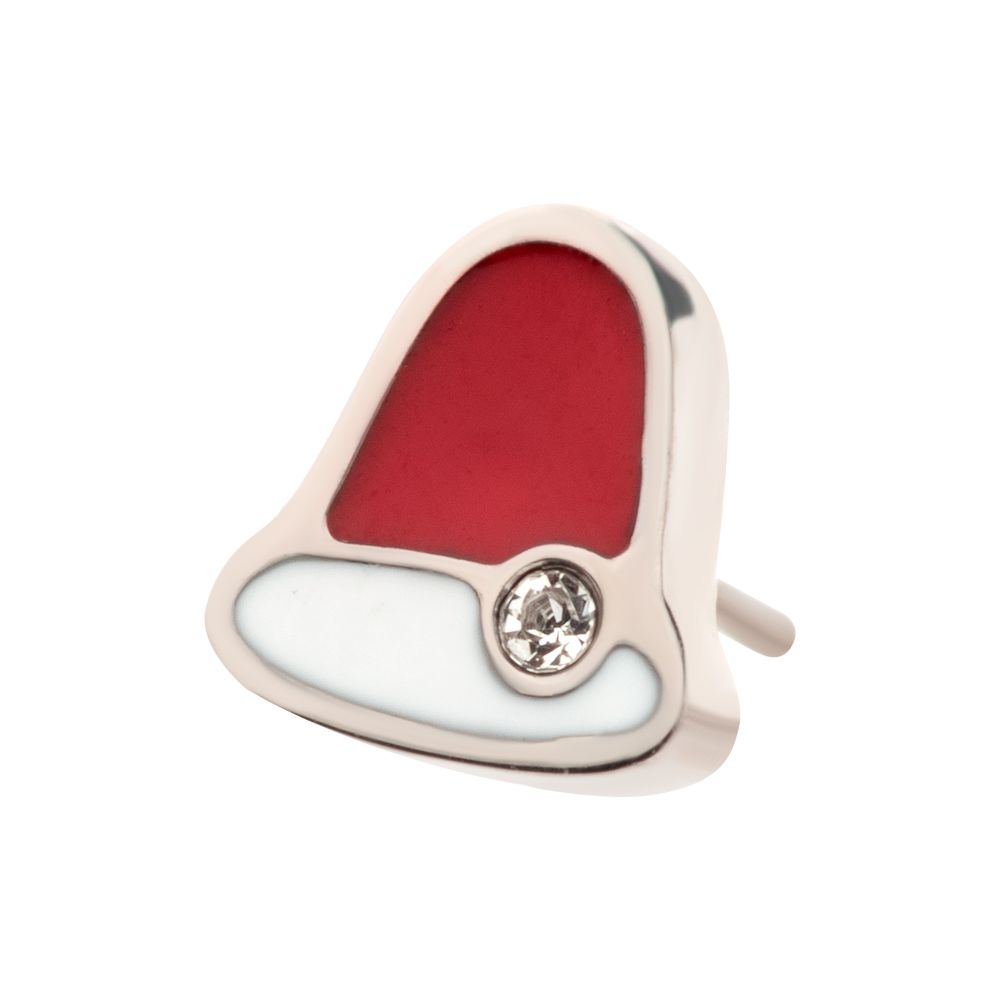 Titanium Threadless Bezel Set Clear CZ Christmas Bell Top