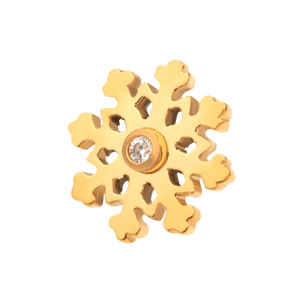 24Kt Gold PVD Titanium Threadless Bezel Set Clear CZ Snowflake Top