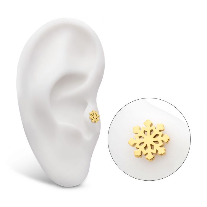 24Kt Gold PVD Titanium Threadless Snowflake Top