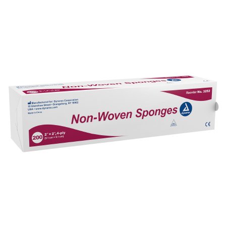 Dynarex Non-Woven Sponges, 2x2 4ply, 200 Pack White